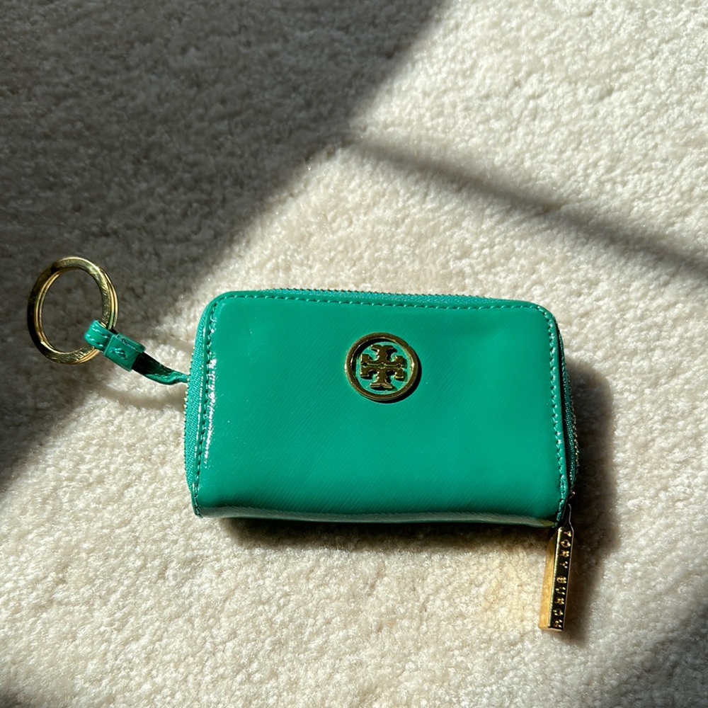 Tory Burch Green Key & Card Holder with Logo